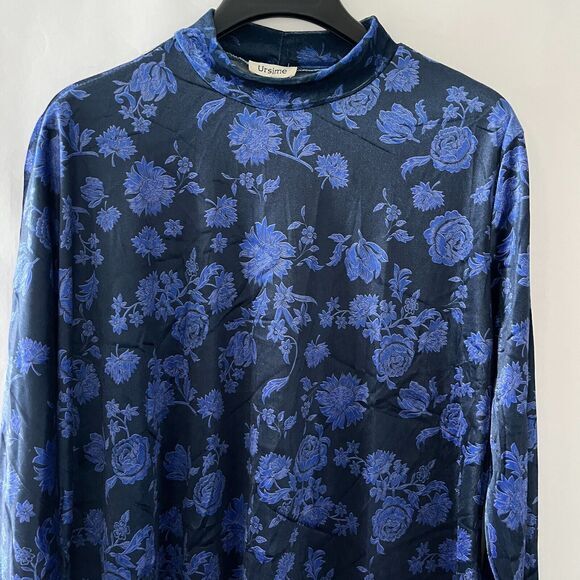 Ursime Velvet Top Large Asymmetrical Dolman Sleeve Floral Mock‎ Neck Art to Wear - Picture 2 of 11